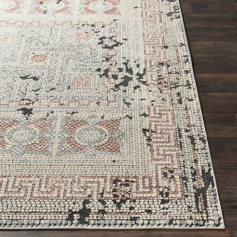 NIKOLOS RUG: DUSTY ROSE, ICE BLUE, BLACK