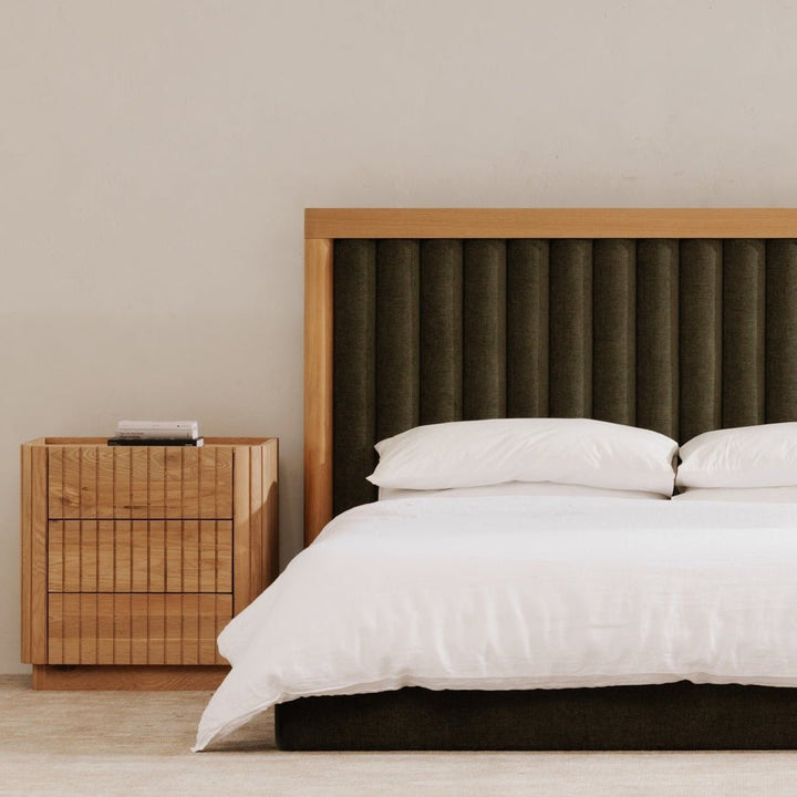 NINA UPHOLSTERED PLATFORM BED: FOREST GREEN