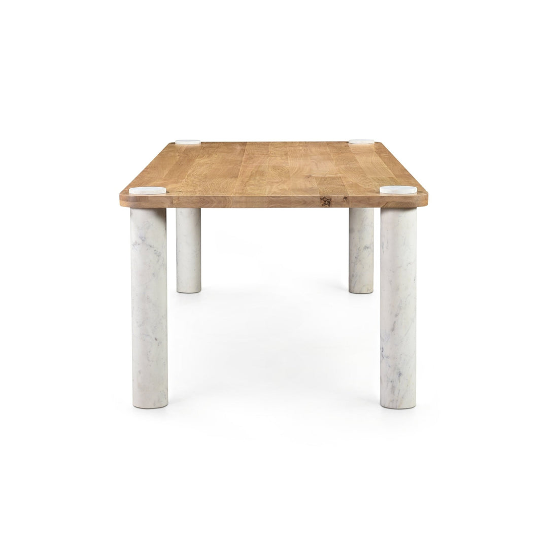 NORDIC NATURAL OAK + MARBLE POST DINING TABLE