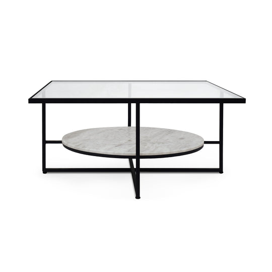 NOVA GLASS TOP + MARBLE SHELF COFFEE TABLE