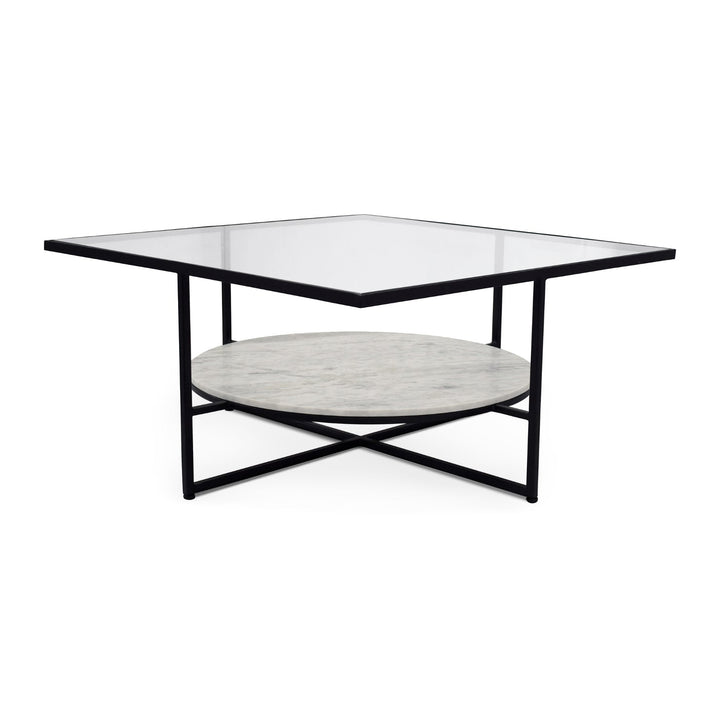 NOVA GLASS TOP + MARBLE SHELF COFFEE TABLE