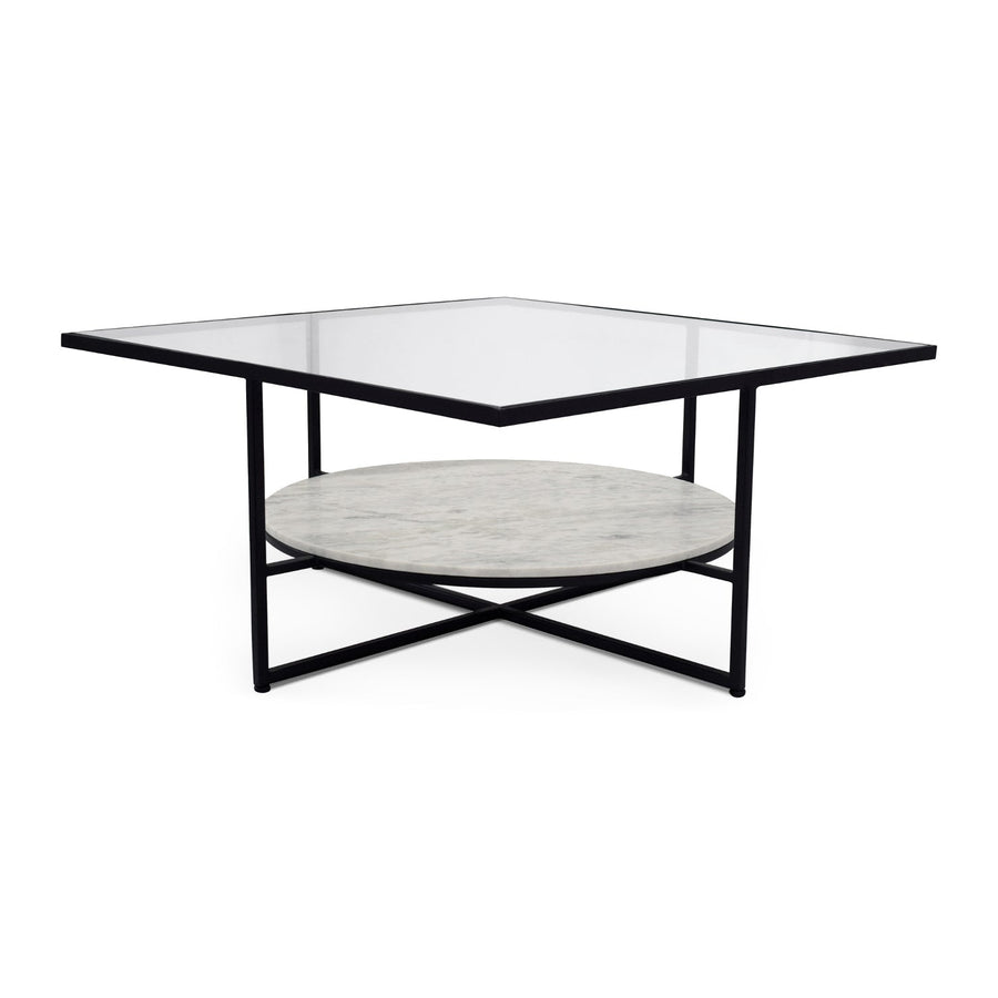 NOVA GLASS TOP + MARBLE SHELF COFFEE TABLE