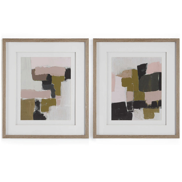 "OLIVE & BLUSH COLORBLOCK" GLASS FRAMED PRINTS | SET OF 2