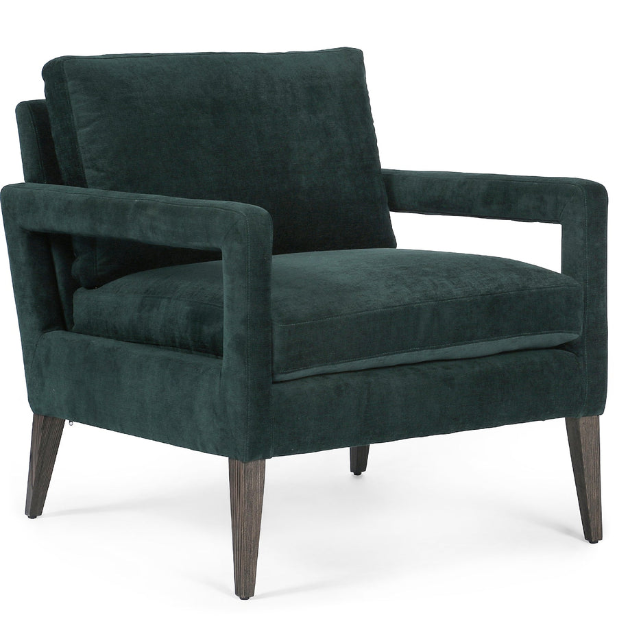 OLSON EMERALD WORN VELVET ARM CHAIR