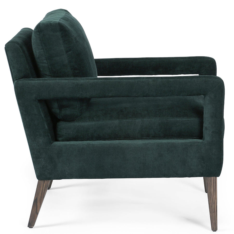 OLSON EMERALD WORN VELVET ARM CHAIR