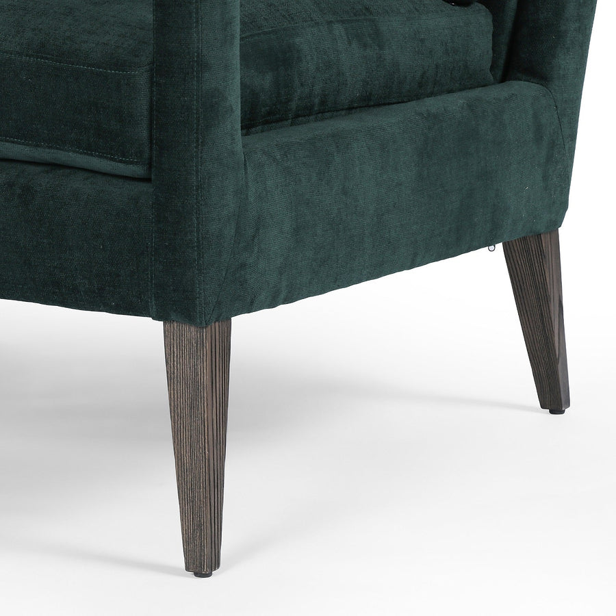 OLSON EMERALD WORN VELVET ARM CHAIR