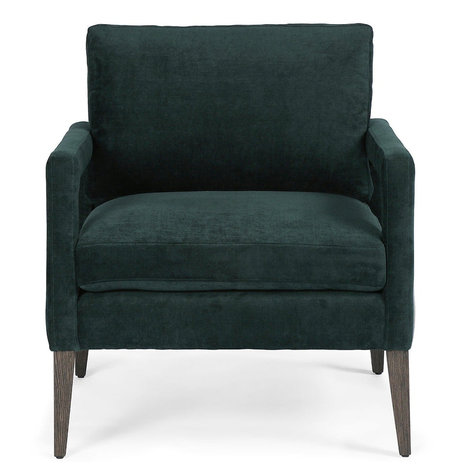 OLSON EMERALD WORN VELVET ARM CHAIR