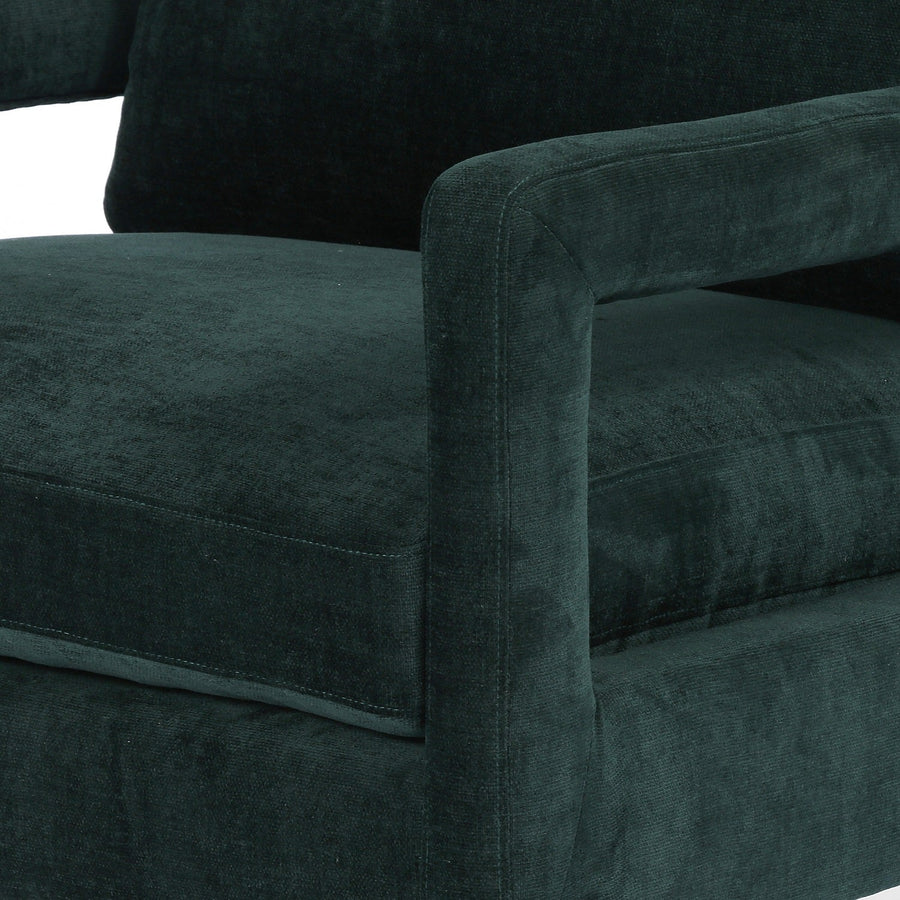 OLSON EMERALD WORN VELVET ARM CHAIR