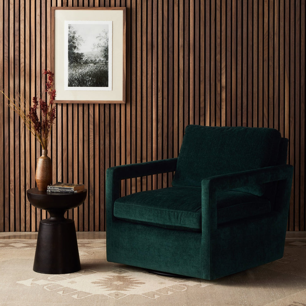 OLSON EMERALD WORN VELVET SWIVEL CHAIR