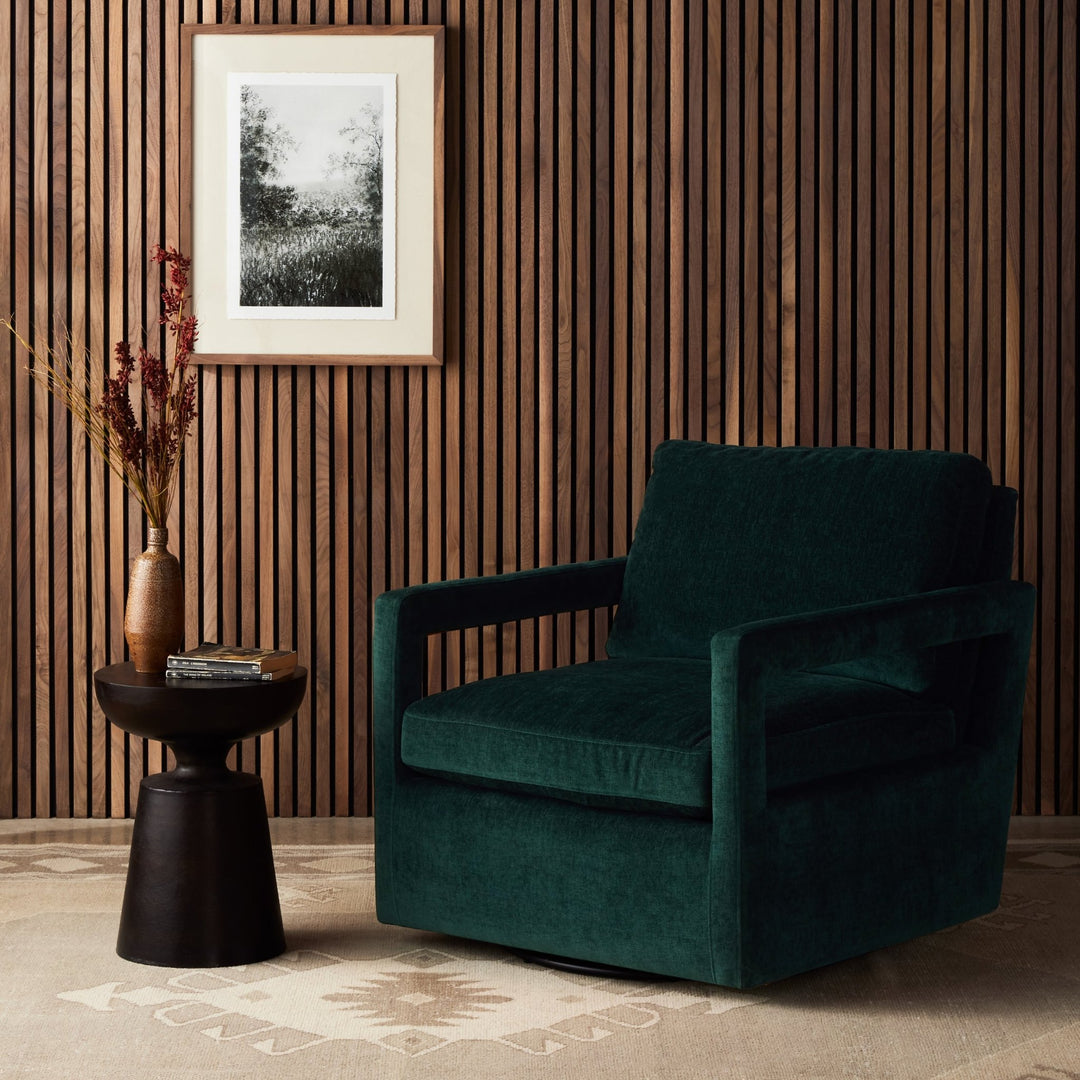 OLSON EMERALD WORN VELVET SWIVEL CHAIR