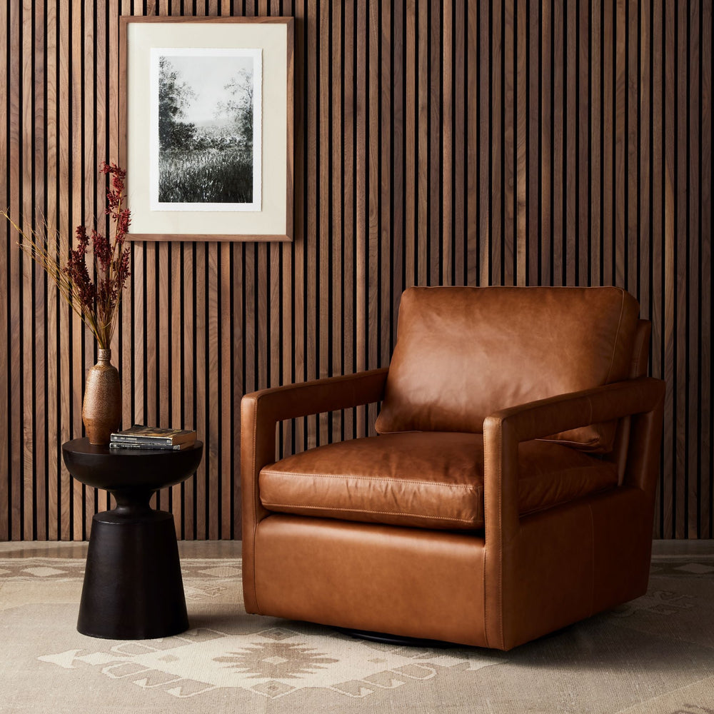 OLSON TAN LEATHER SWIVEL CHAIR