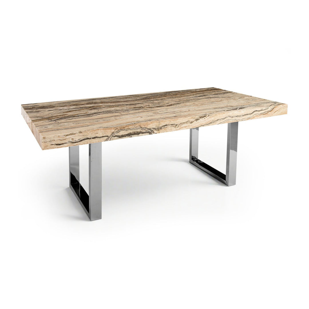 ONYX DINING TABLE, STAINLESS STEEL LEGS - FRONT VIEW