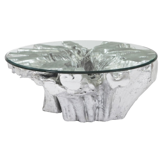 OTIS ROOT COFFEE TABLE GLASS SILVER LEAF