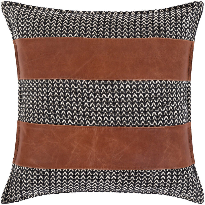 PADDOCK BLACK + SADDLE LEATHER STRIPE PILLOW