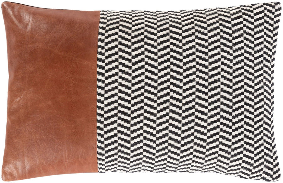 PADDOCK BLACK + SADDLE LEATHER STRIPE PILLOW