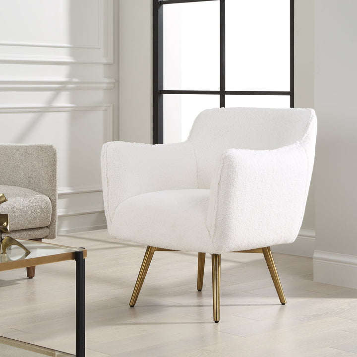 PLUSH WHITE SHEEPSKIN SWIVEL CHAIR