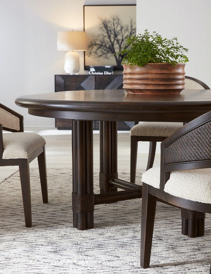 POLE RATTAN ROUND DINING TABLE WITH LEAF