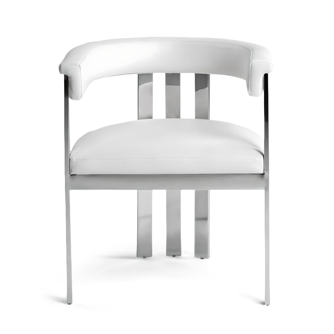 White vegan leather dining chair, sleek design