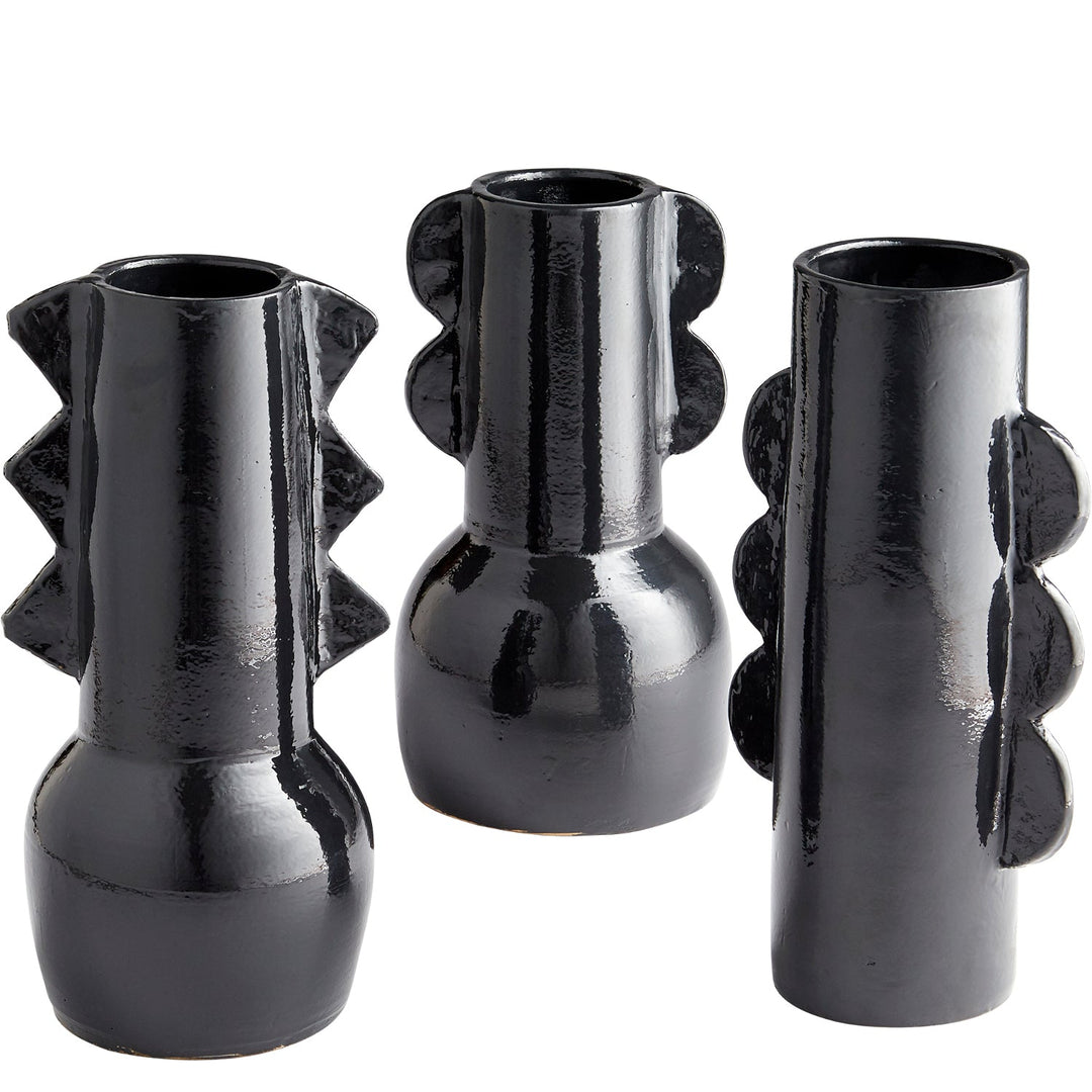 POTTERI GLAZED BLACK TERRACOTTA VASES