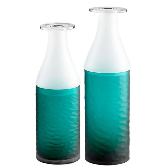 PRIMAVERA TEAL + FROST WHITE GLASS VASE