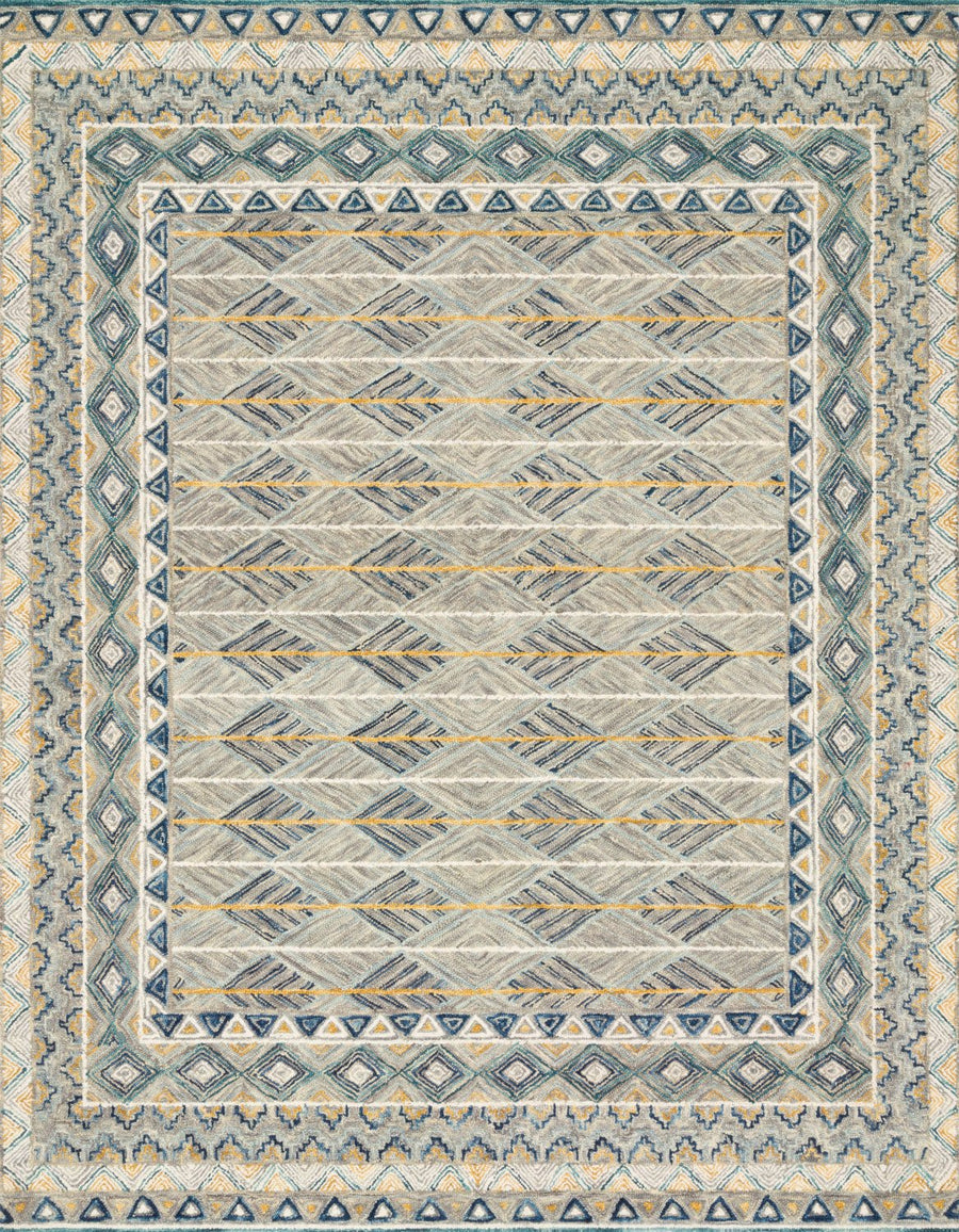 PRITI 02 HOOKED WOOL RUG: GREY, LAGOON