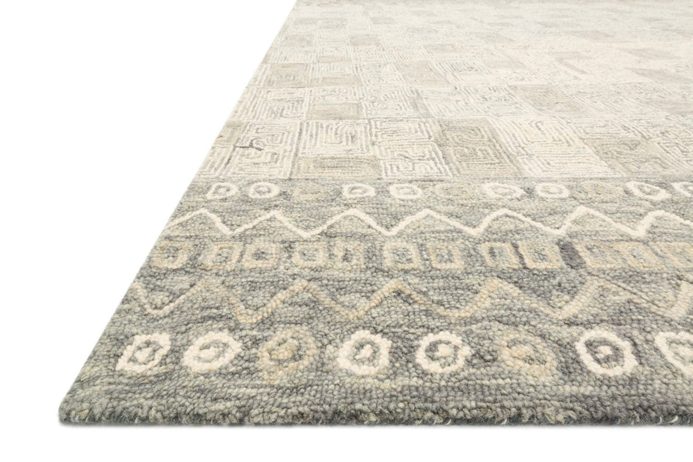 PRITI 04 HOOKED WOOL RUG: PEWTER, NATURAL