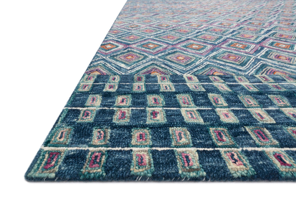 PRITI 07 HOOKED WOOL RUG: BLUE, BERRY