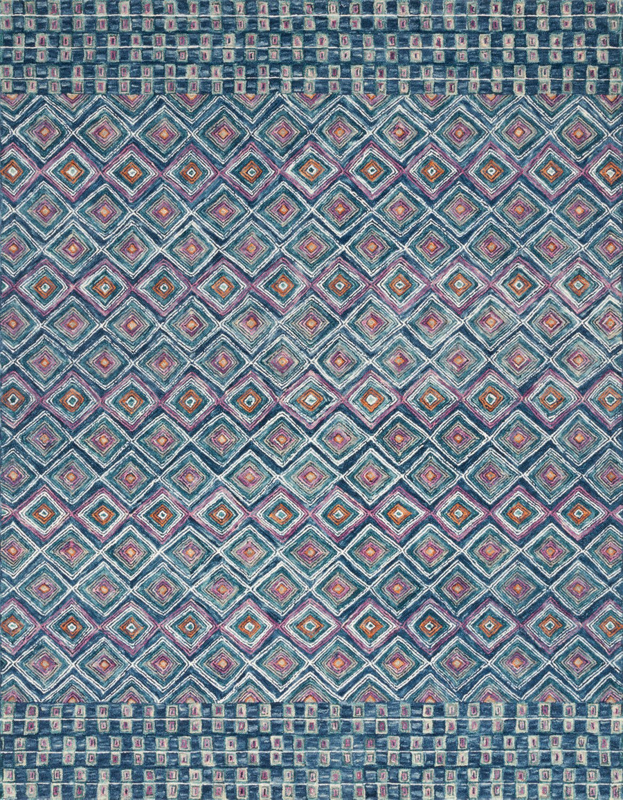 PRITI 07 HOOKED WOOL RUG: BLUE, BERRY