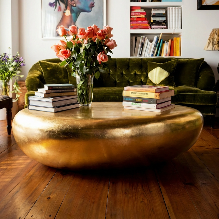 RIVER STONE COFFEE TABLE: GOLD LEAF