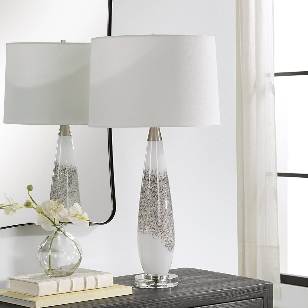 QUINN WHITE & SILVER GLASS TABLE LAMP