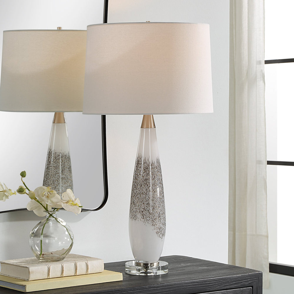 QUINN WHITE & SILVER GLASS TABLE LAMP