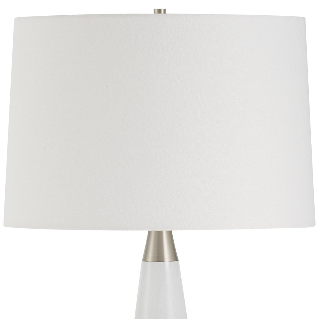 QUINN WHITE & SILVER GLASS TABLE LAMP