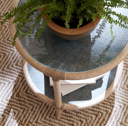 RAFFIA POLE RATTAN END TABLE