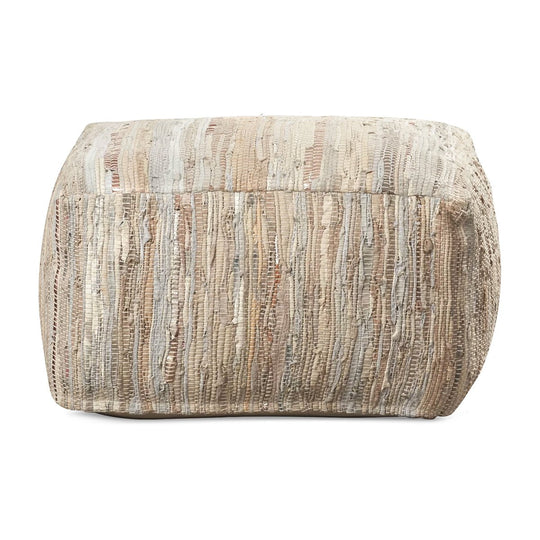 RAG LEATHER FLOOR OTTOMAN: KHAKI