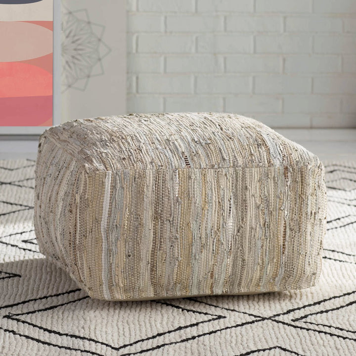 RAG LEATHER FLOOR OTTOMAN: KHAKI