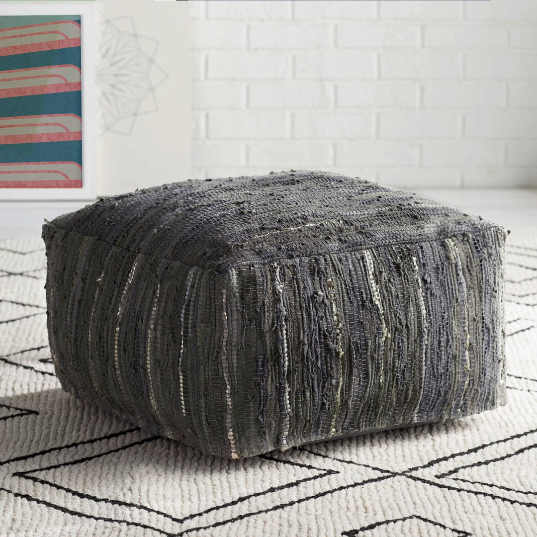 RAG LEATHER FLOOR OTTOMAN: SLATE