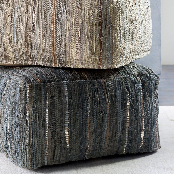 RAG LEATHER FLOOR OTTOMAN: SLATE