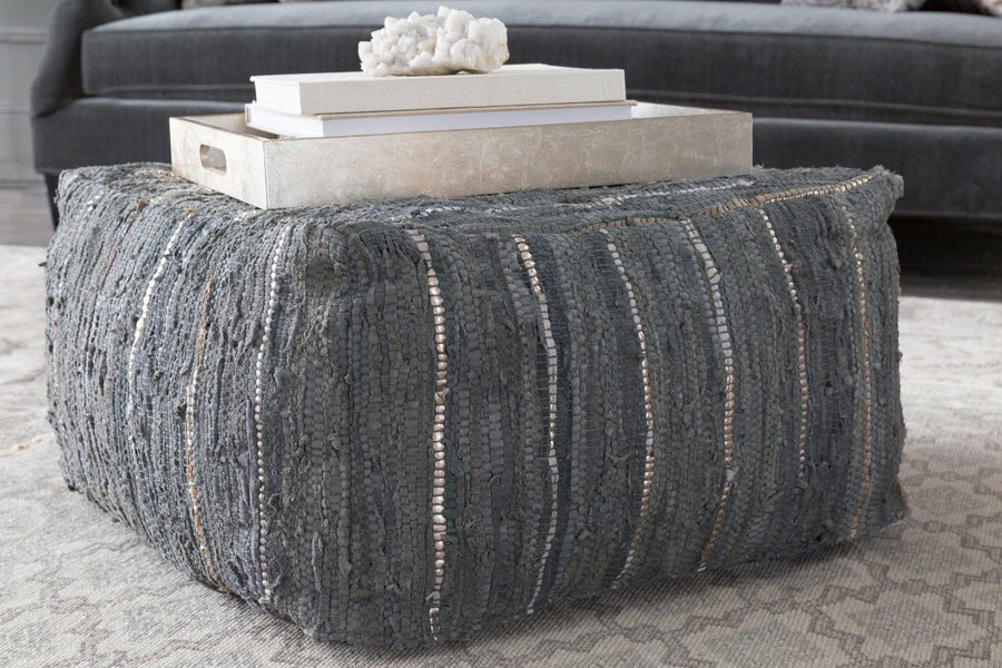 RAG LEATHER FLOOR OTTOMAN: SLATE