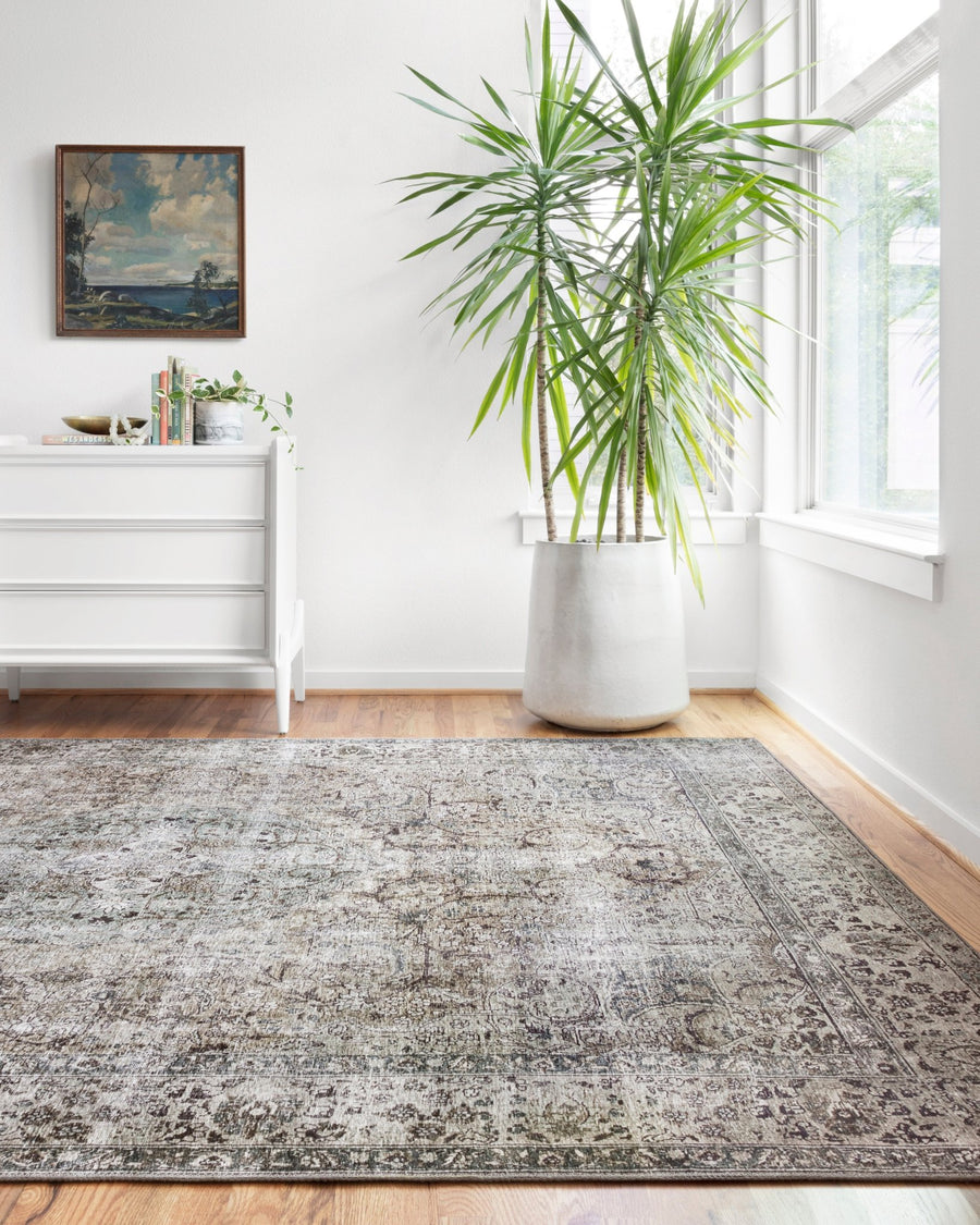 RAHUL VINTAGE PRINT FLAT RUG: GREY, TAUPE
