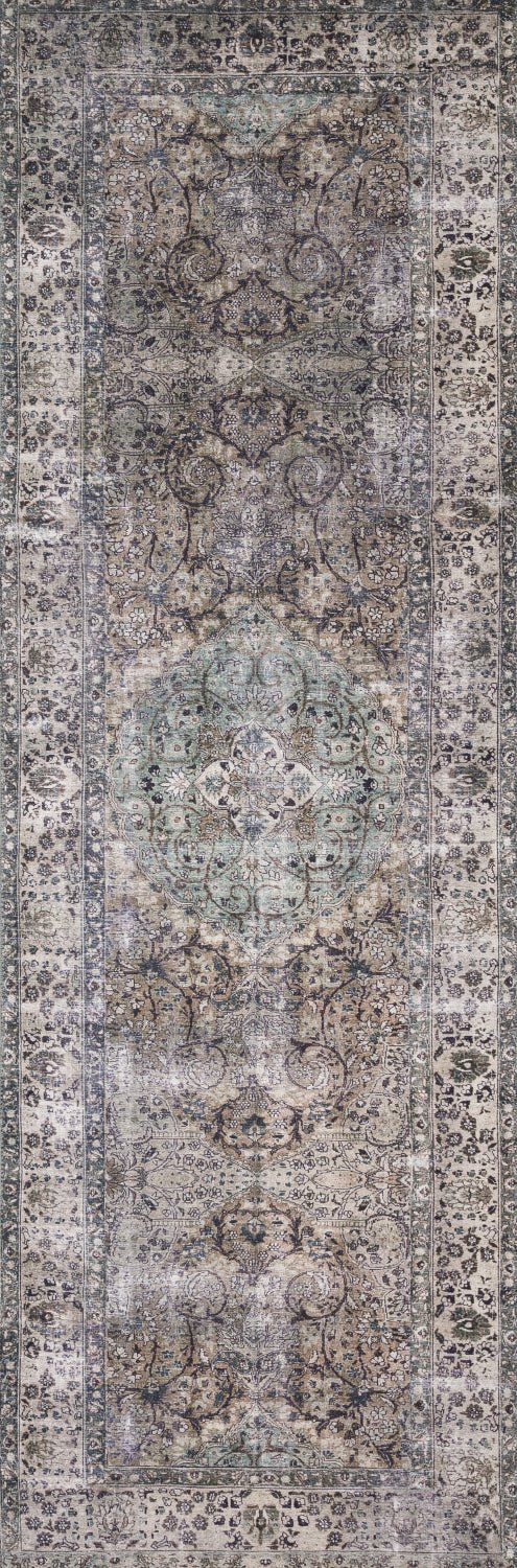 RAHUL VINTAGE PRINT FLAT RUG: GREY, TAUPE
