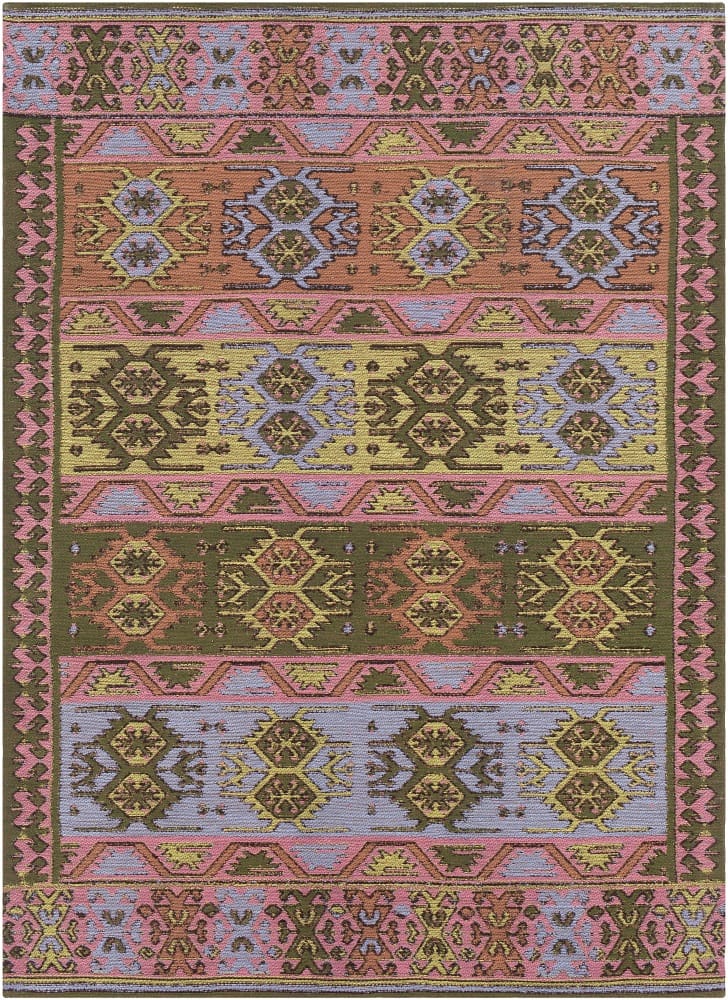 RAJANI OUTDOOR KILIM: ROSE, GREEN