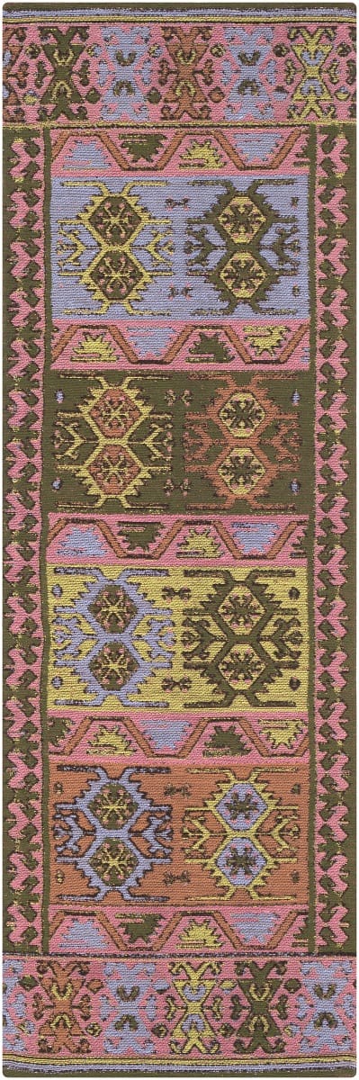 RAJANI OUTDOOR KILIM: ROSE, GREEN