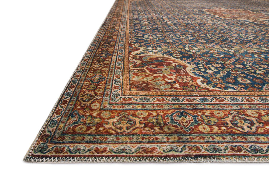 RAJIT VINTAGE PRINT FLAT RUG: BLUE, SPICE
