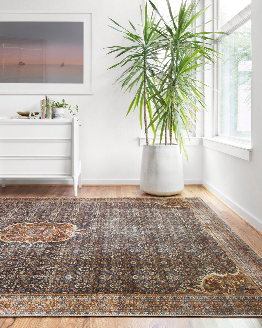RAJIT VINTAGE PRINT FLAT RUG: BLUE, SPICE