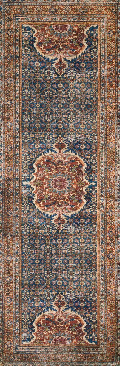 RAJIT VINTAGE PRINT FLAT RUG: BLUE, SPICE