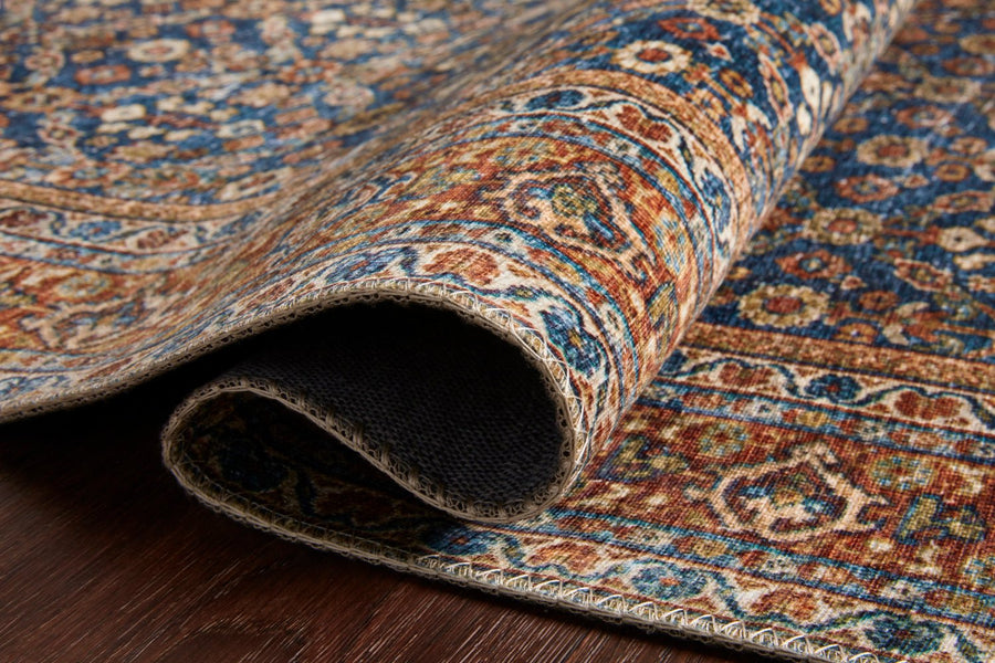 RAJIT VINTAGE PRINT FLAT RUG: BLUE, SPICE