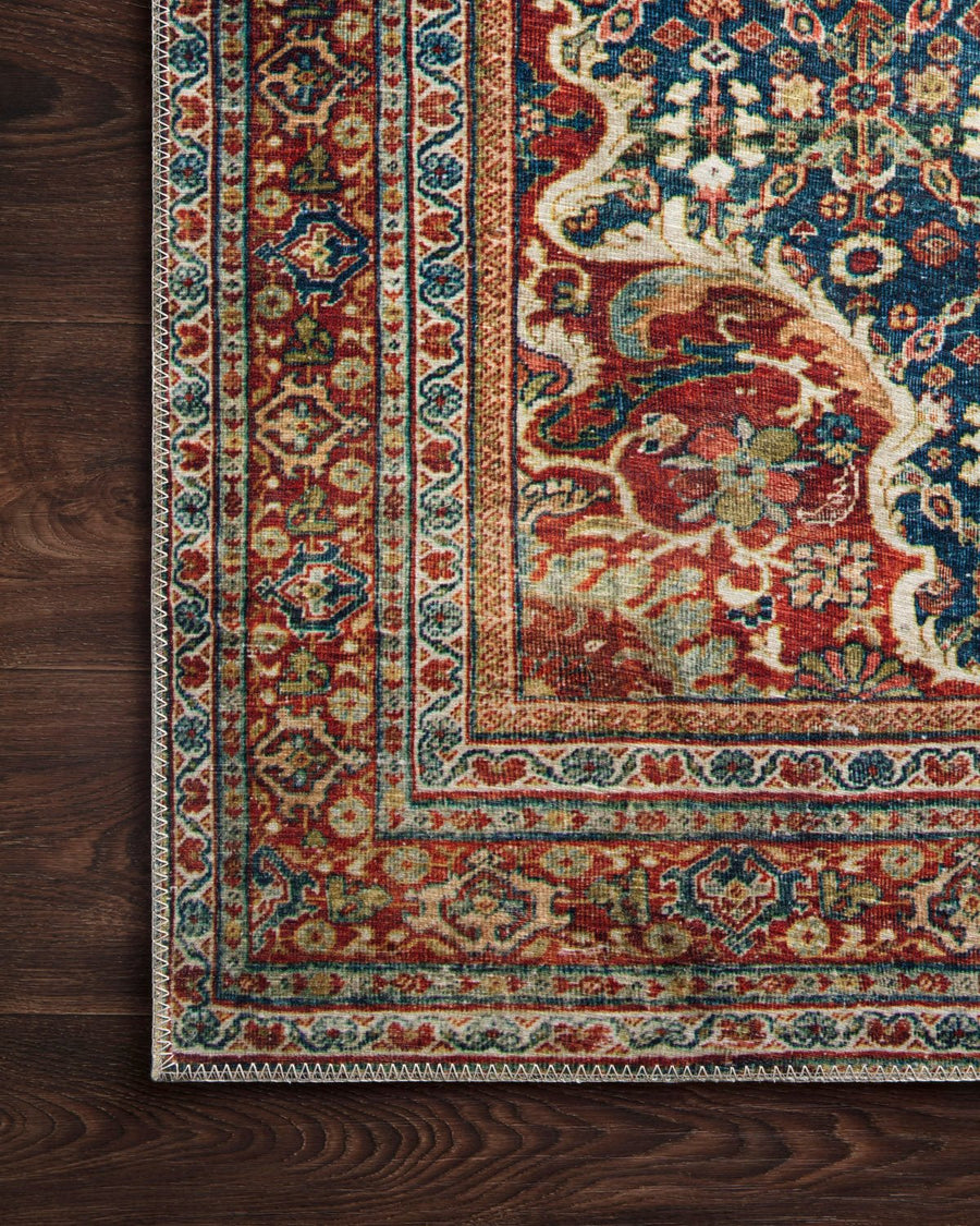 RAJIT VINTAGE PRINT FLAT RUG: BLUE, SPICE
