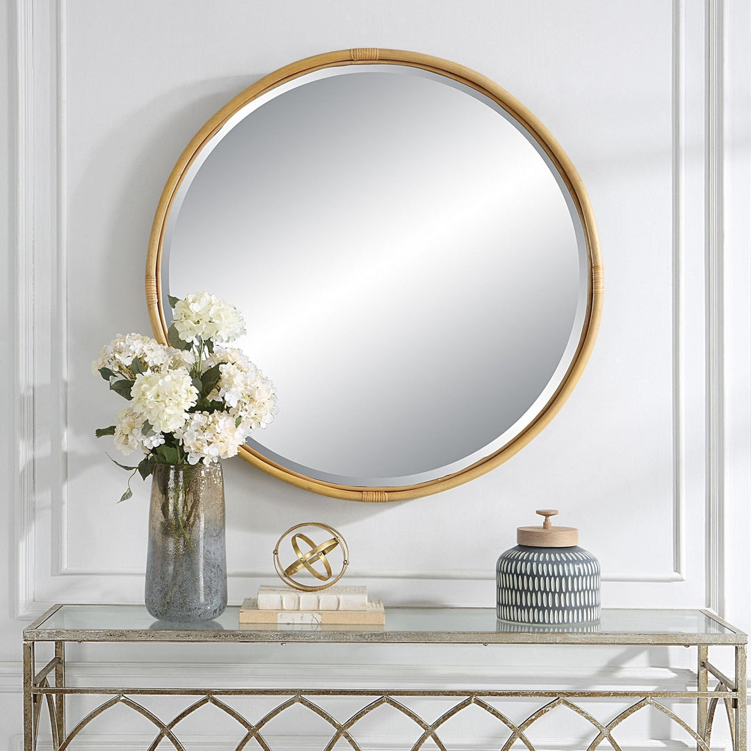 RATTAN POLE ROUND MIRROR