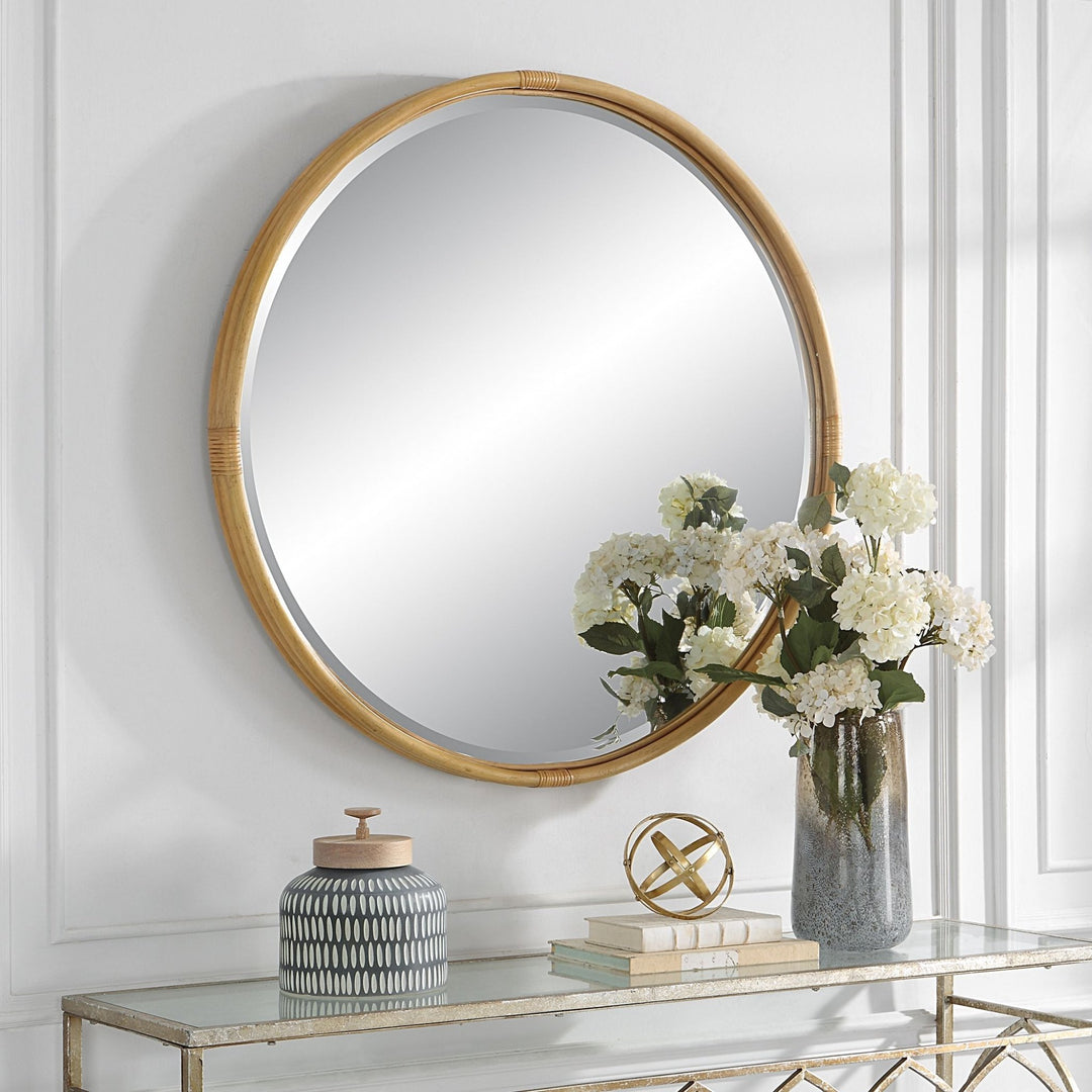 RATTAN POLE ROUND MIRROR