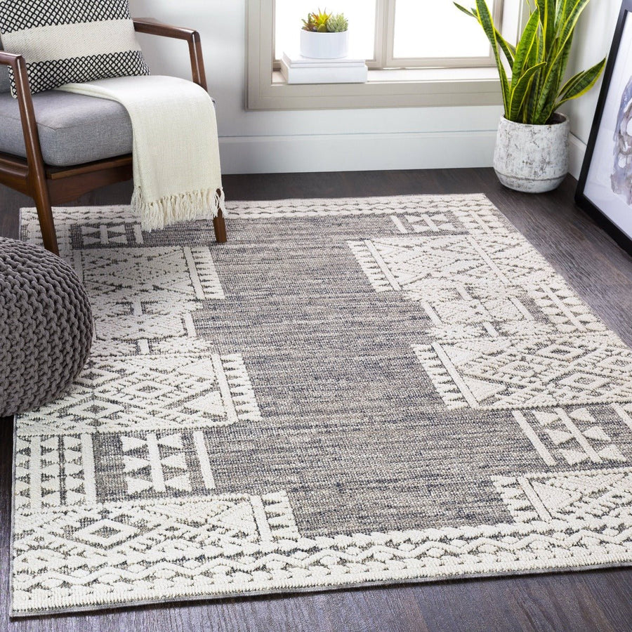 RAYNOR INDOOR - OUTDOOR RUG: GREY + WHITE